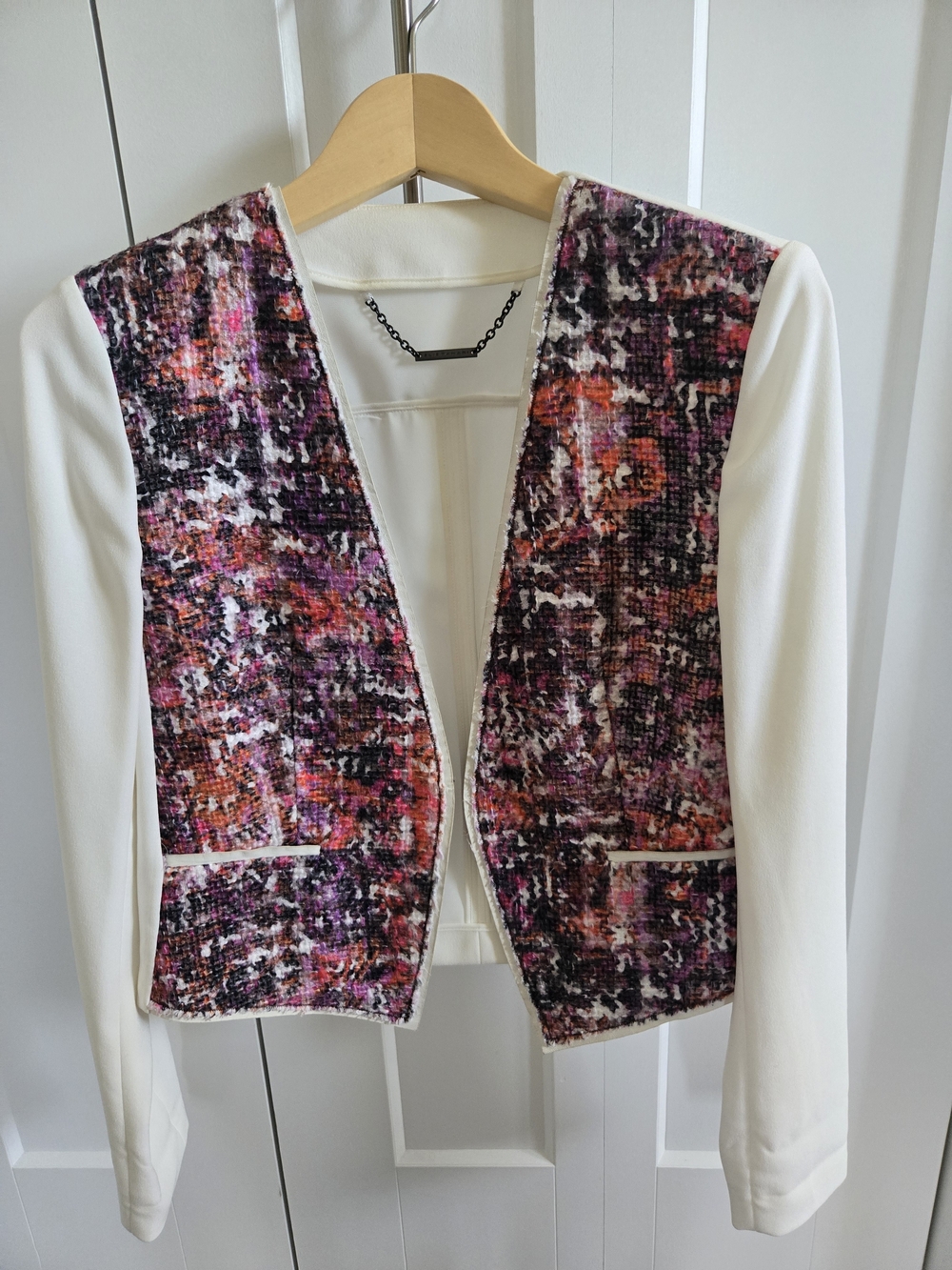Elie Tahari Cream Jacket with Multi-Color Tweed Front